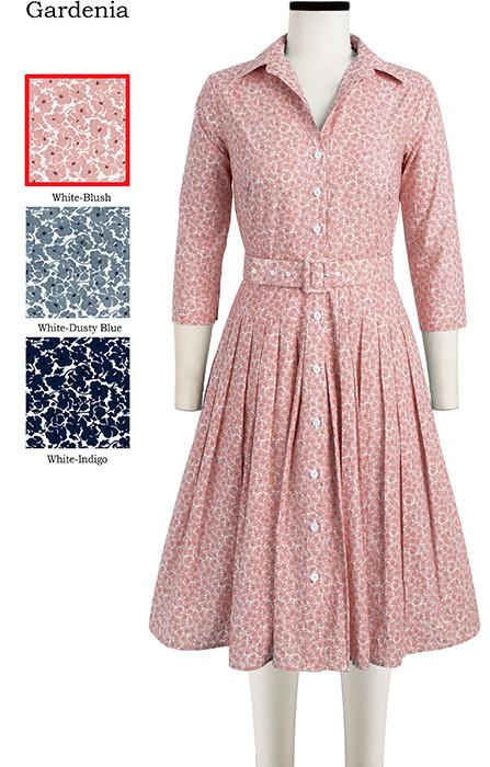 Audrey Dress #2 Shirt Collar 3/4 Sleeve Gardenia Mini in White Blush                              