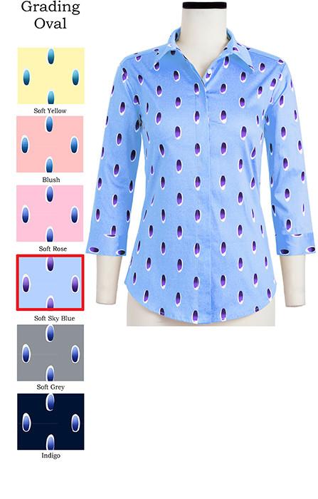 Katharine Shirt Shirt Collar 3/4 Sleeve Grading Oval in Soft Sky Blue                                             