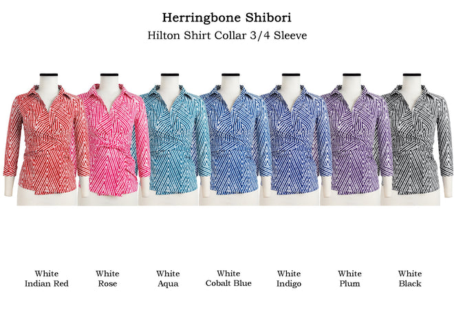 Hilton Shirt Shirt Collar 3/4 Sleeve in Herringbone Shibori                                             