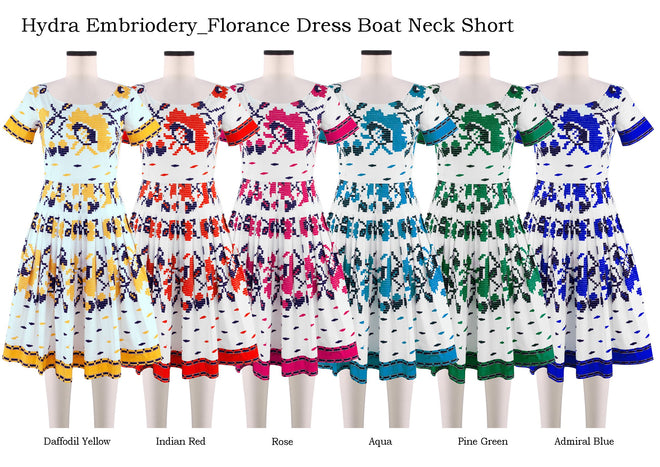 Florance Dress Boat Neck Short in Hydra Embriodery                                                            