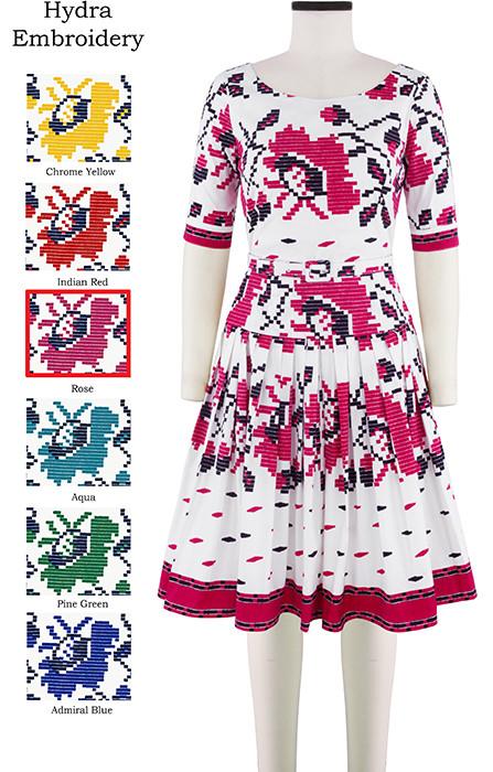 Milla Dress Boat Neck 1/2 Sleeve Hydra Embroidery in Rose                                                