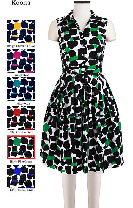 Claire Dress Shirt Collar Sleeveless Koons in Black Pine Green                                             