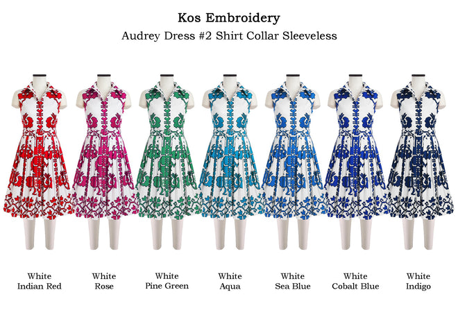 Audrey Dress #2 Shirt Collar Sleeveless in Kos Embroidery                                             