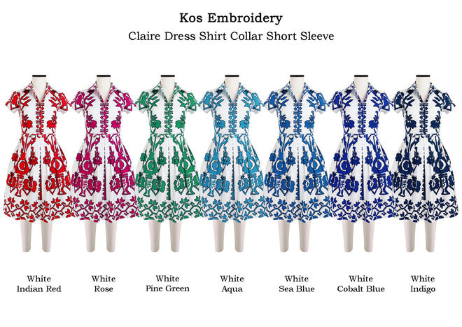Claire Dress Shirt Collar Short Sleeve in Kos Embroidery                                             