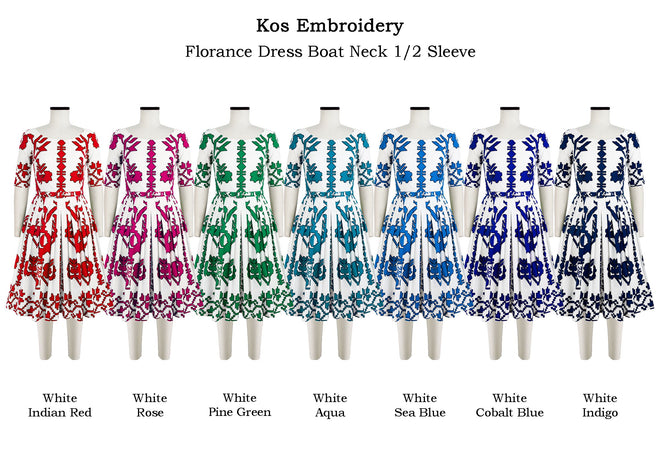 Florance Dress Boat Neck 1/2 Sleeve in Kos Embroidery                                                       