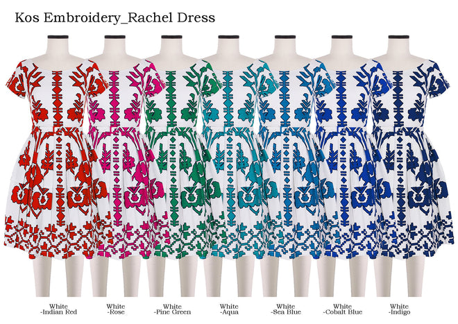 Rachel Dress Boat Neck Short Sleeve in Kos Embroidery                                             