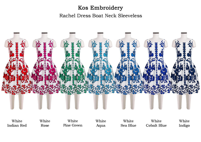 Rachel Dress Boat Neck Sleeveless in Kos Embroidery                                                     
