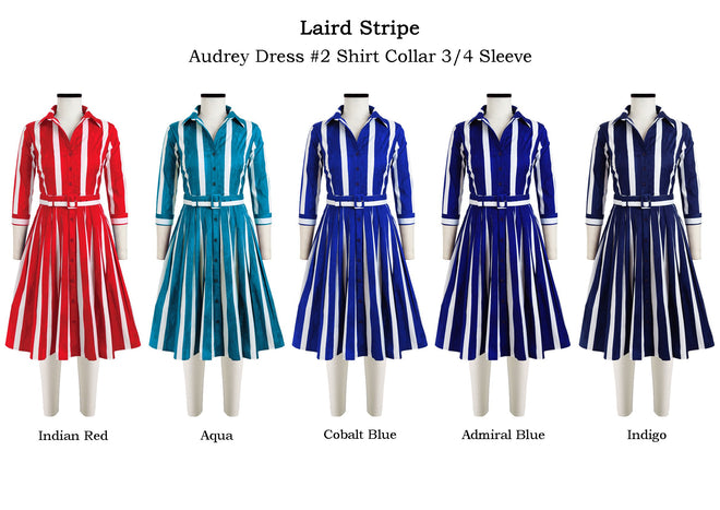 Audrey Dress #2 Shirt Collar 3/4 Sleeve in Laird Stripe                                                            