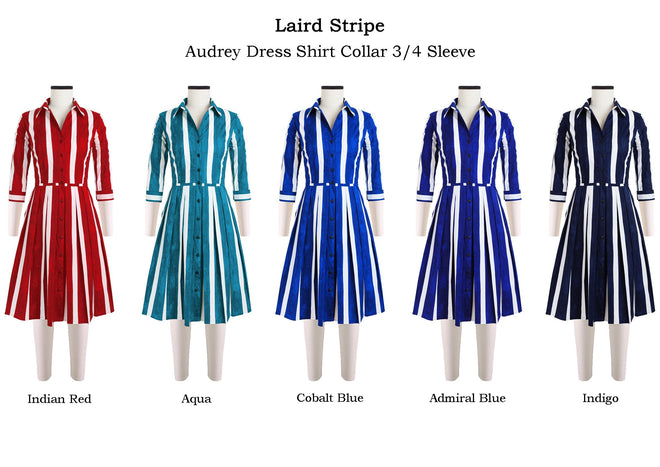 Audrey Dress Shirt Collar 3/4 Sleeve in Laird Stripe                                                                       