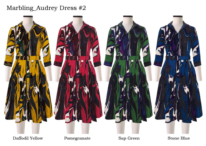 Audrey Dress #2 Shirt Collar 3/4 Sleeve in Marbling                                             
