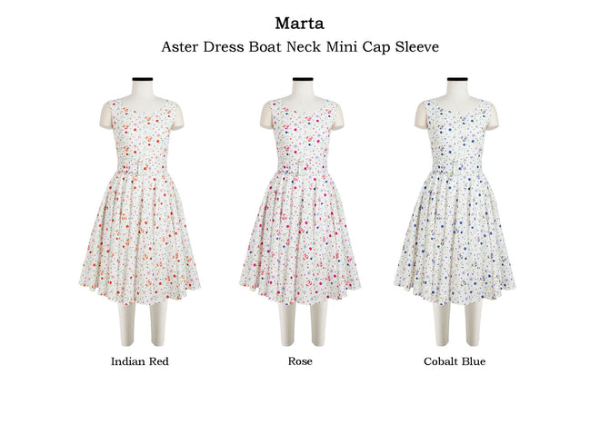 Aster Dress Boat Neck Mini Cap Sleeve in Marta                                                            