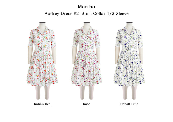 Audrey Dress #2  Shirt Collar 1/2 Sleeve in Marta                                                            