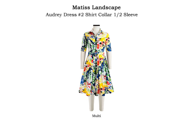 Audrey Dress #2 Shirt Collar 1/2 Sleeve in Matiss Landscape                                             