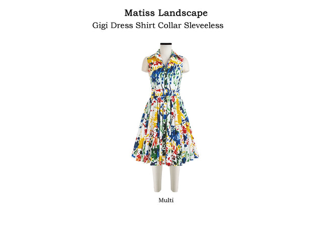 Gigi Dress Shirt Collar Sleeveless in Matiss Landscape                                             
