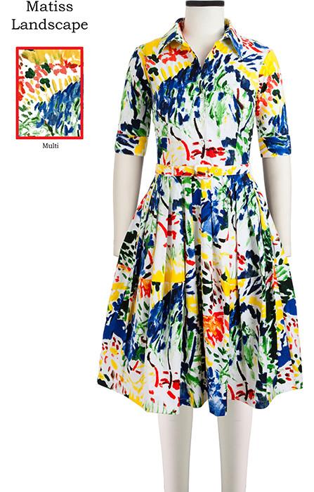 Claire Dress Shirt Collar 1/2 Sleeve Matiss Landscape in Multi                                             