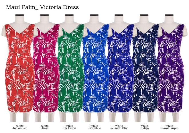 Victoria Dress V Neck Sleeveless in Maui Palm                                                            