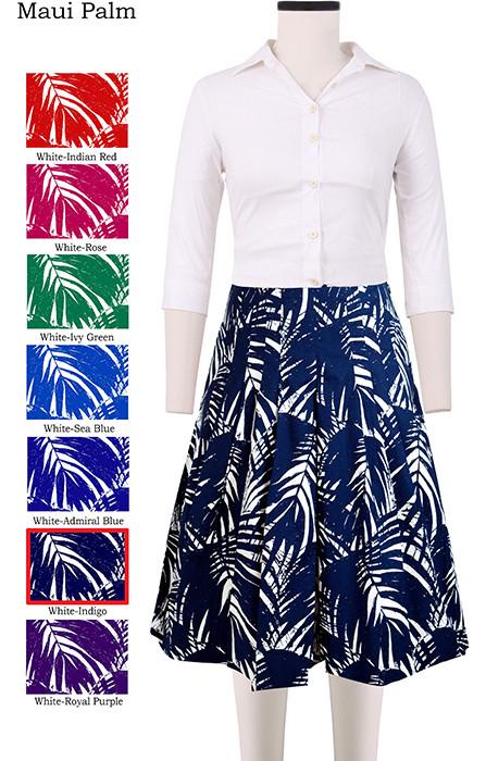 Zelda Skirt Maui Palm in White Indigo                                                                          