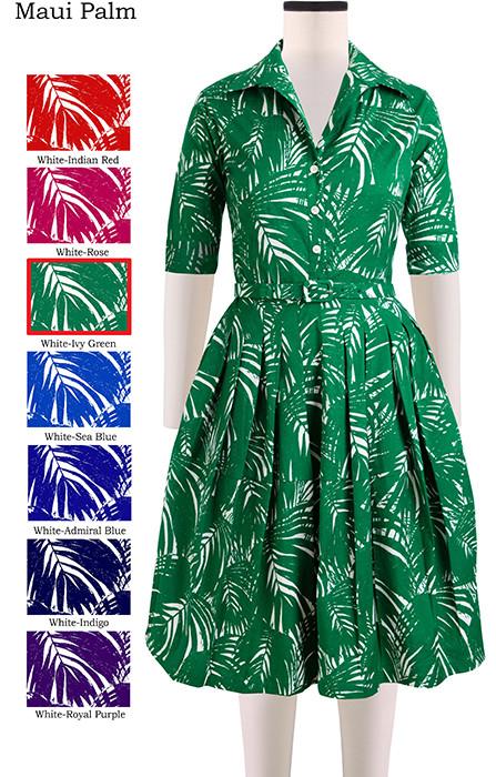 Claire Dress Shirt Collar 1/2 Sleeve Maui Palm in White Pine Green                             