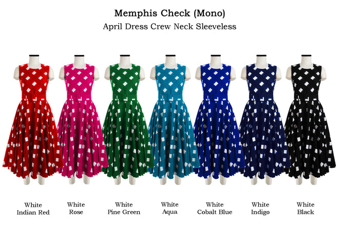 April Dress Crew Neck Sleeveless in Memphis Check Mono                                 