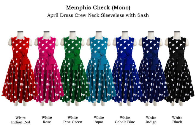 April Dress Crew Neck Sleeveless with Sash in Memphis Check Mono          