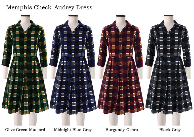 Audrey Dress Shirt Collar 3/4 Sleeve in Memphis Check                                             