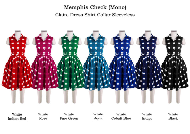 Claire Dress Shirt Collar in Memphis Check Mono                    