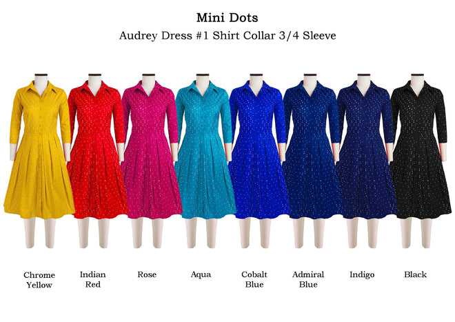 Audrey Dress Shirt Collar 3/4 Sleeve in Mini Dots                                                            