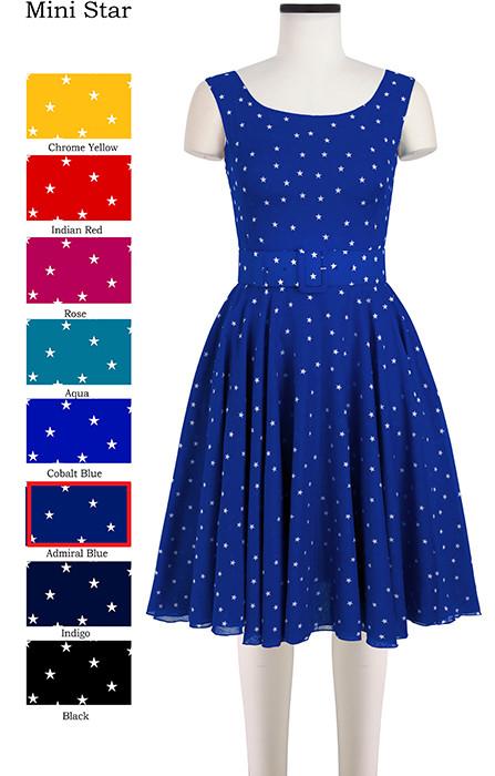 Aster Dress Boat Neck Mini Cap Sleeve Mini Star in Admiral Blue                                             
