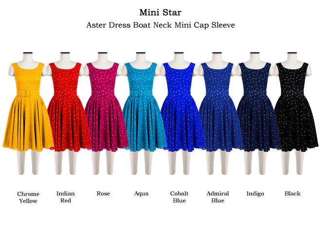 Aster Dress Boat Neck Mini Cap Sleeve in Mini Star                                                                         
