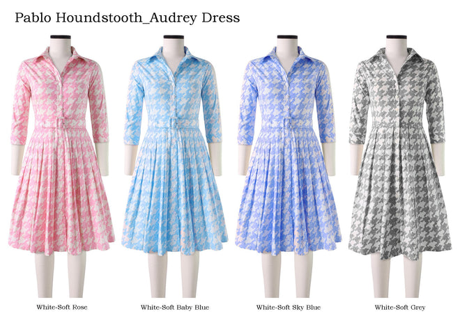Audrey Dress Shirt Collar 3/4 Sleeve in Pablo Houndstooth Pastel                              