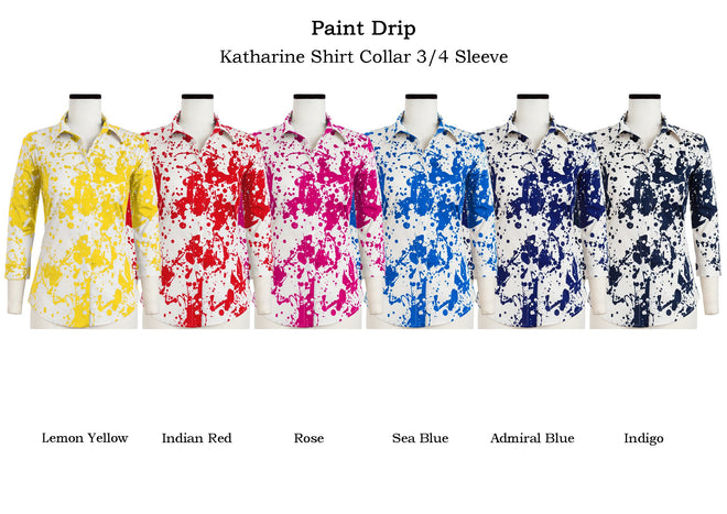Katharine Shirt Collar 3/4 Sleeve in Paint Drip                                                            