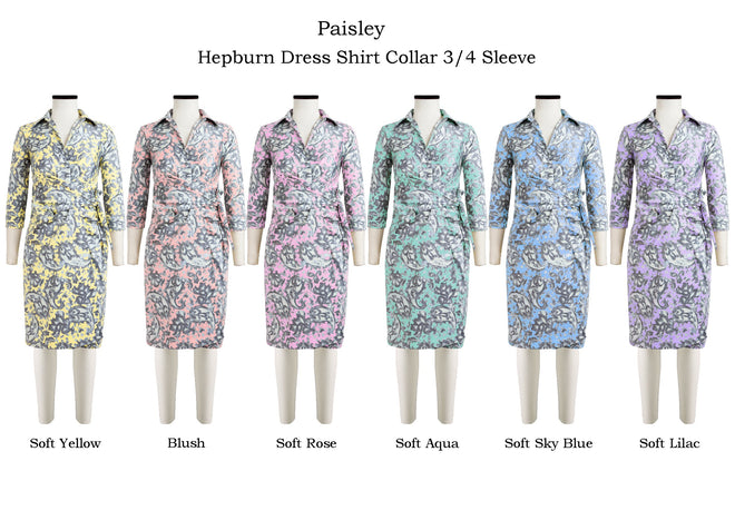 Hepburn Dress Shirt Collar 3/4 Sleeve in Paisley                                                            