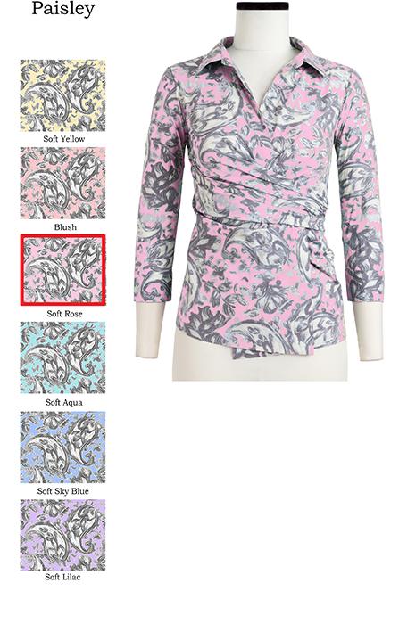 Hilton Shirt Collar 3/4 Sleeve Paisley in Soft Rose                                                        
