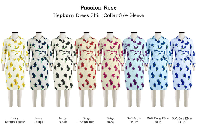 Hepburn Dress Shirt Collar 3/4 Sleeve in Passion Rose                                              