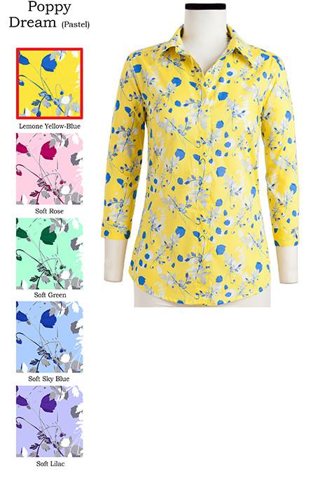 Katharine Shirt Shirt Collar 3/4 Sleeve Poppy Dream Pastel in Lemon Yellow                              