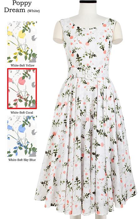 Aster Dress Boat Neck Mini Cap Sleeve Midi Poppy Dream White in White Soft Coral               