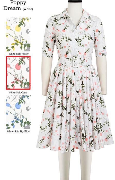 Gigi Dress Shirt Collar 1/2 Sleeve Poppy Dream White in White Soft Coral                       