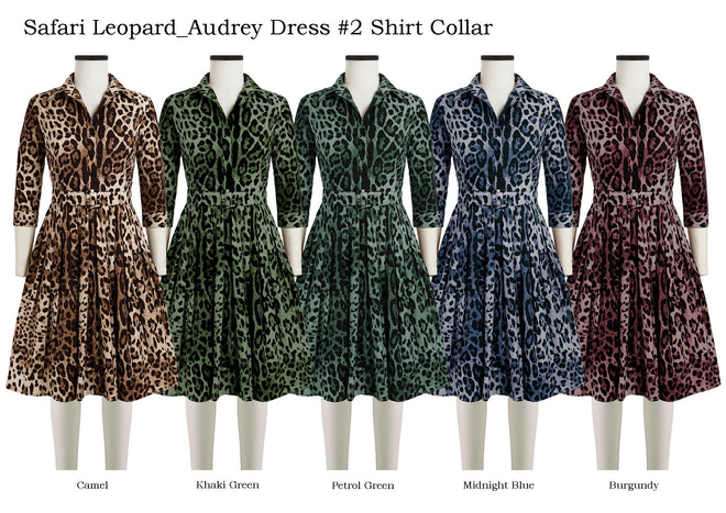 Audrey Dress #2 Shirt Collar 3/4 Sleeve in Safari Leopard                                             