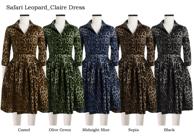 Claire Dress Shirt Collar 3/4 Sleeve in Safari Leopard                                             