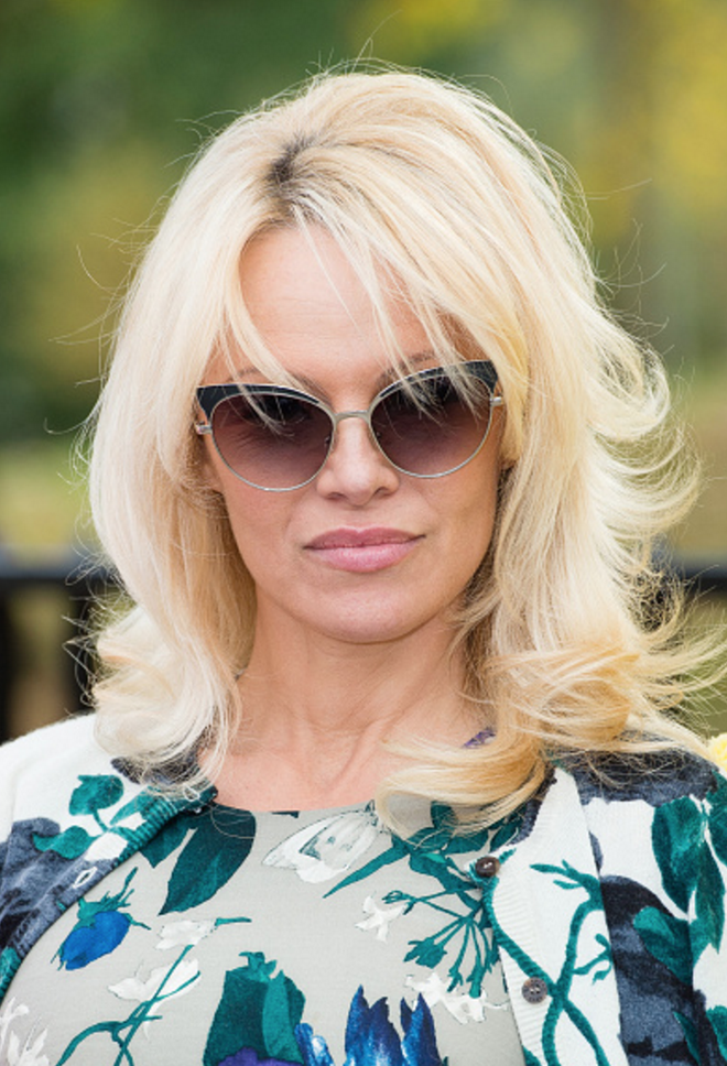 Model/Actress Pamela Anderson wears SAMANTHA SUNG Dress