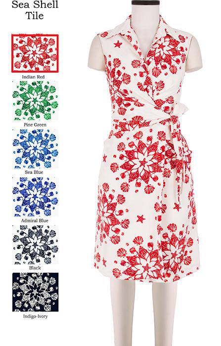 Hepburn Dress Shirt Collar Cap Sleeve Sea Shell in Indian Red                                                         
