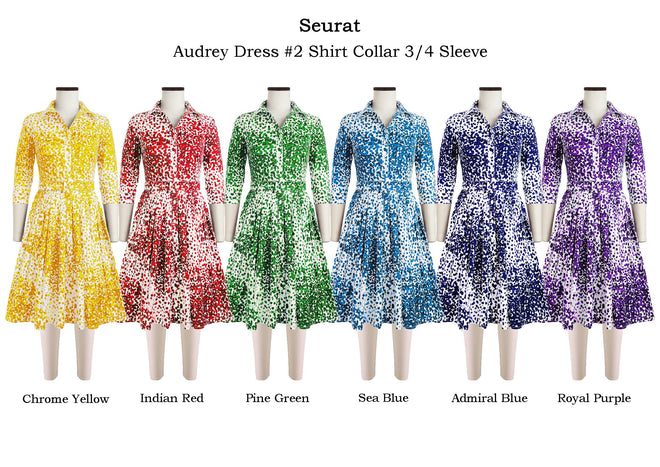 Audrey Dress #2 Shirt Collar 3/4 Sleeve in Seurat                                                                        