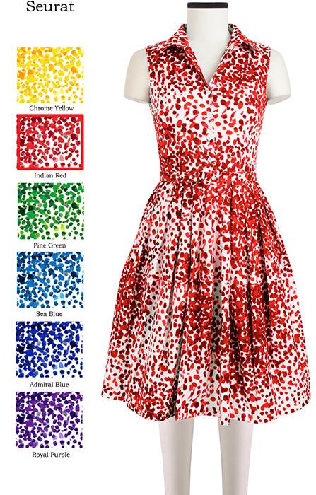 Claire Dress Shirt Collar Sleeveless Seurat in Indian Red                                                            