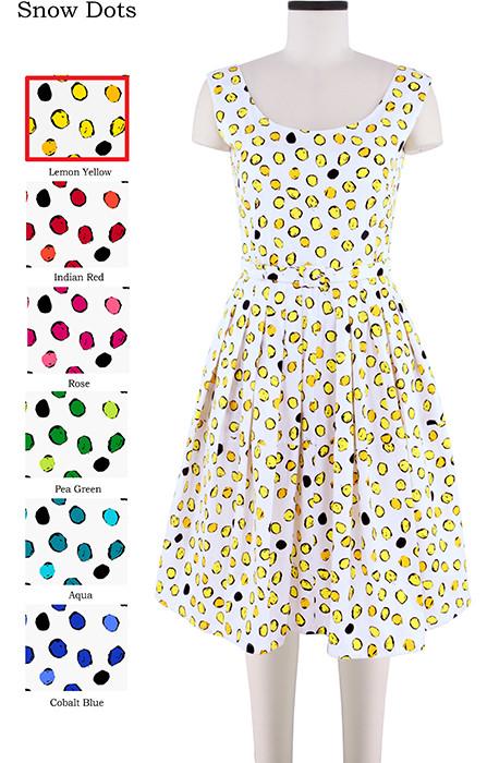 Rachel Dress Open U Neck Sleeveless Snow Dots in Lemon Yellow                                               