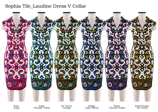 Laudine Dress V Collar Cap Sleeve in Sophia Tile                                                       