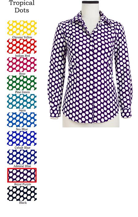 Katharine Shirt Shirt Collar Long Sleeve Tropical Dots in Royal Purple                              