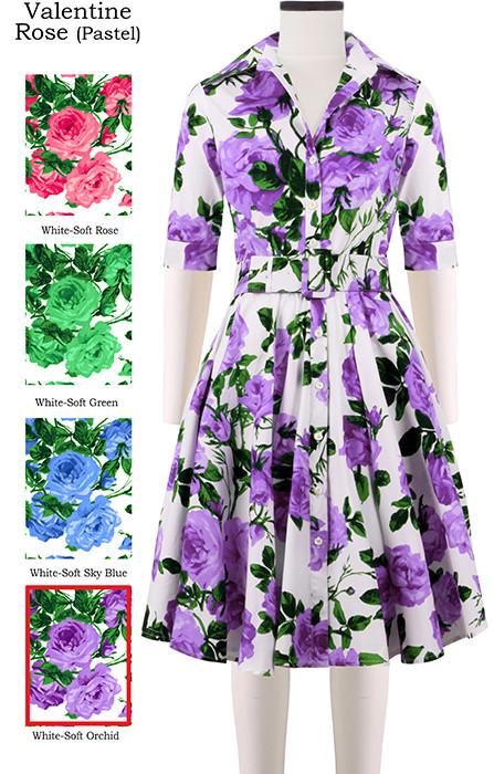Gigi Dress Shirt Collar 1/2 Sleeve Valentine Rose Pastel inWhite Soft Orchid                              