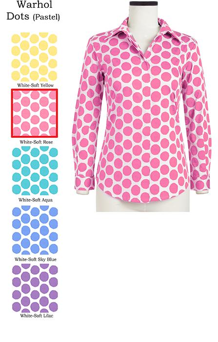 Katherine Shirt Shirt Collar Long Sleeve Warhol Dots Pastel in Soft Rose               