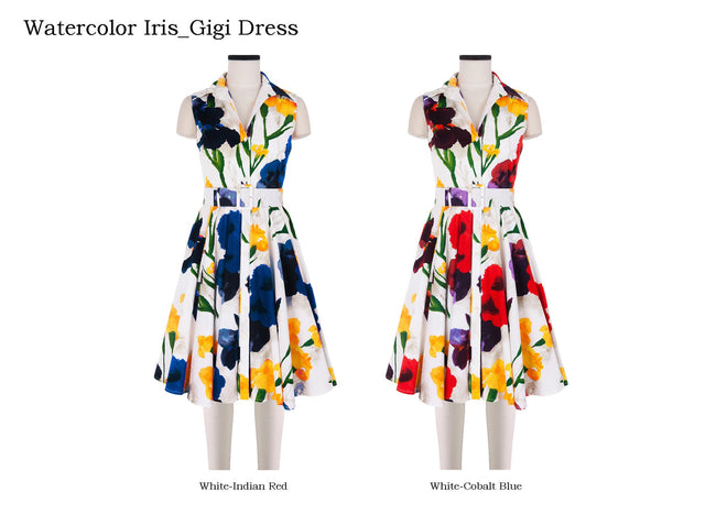Gigi Dress Shirt Collar Sleeveless in Watercolor Iris                                                    