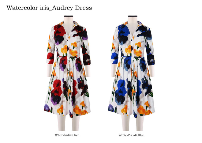 Audrey Dress Shirt Collar 3/4 Sleeve in Watercolor Iris                                             